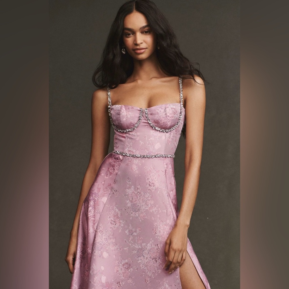 V. Chapman anthropologie Cora Corset Crystal Midi Dress size 12 pink